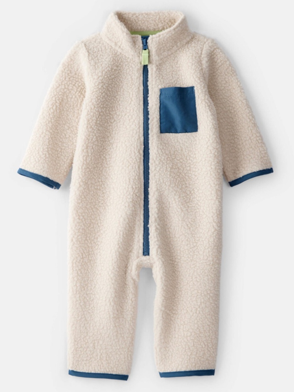 Carter’s Baby Boy Color Block Fleece Zip-Up Jumpsuit - Cream/Blue